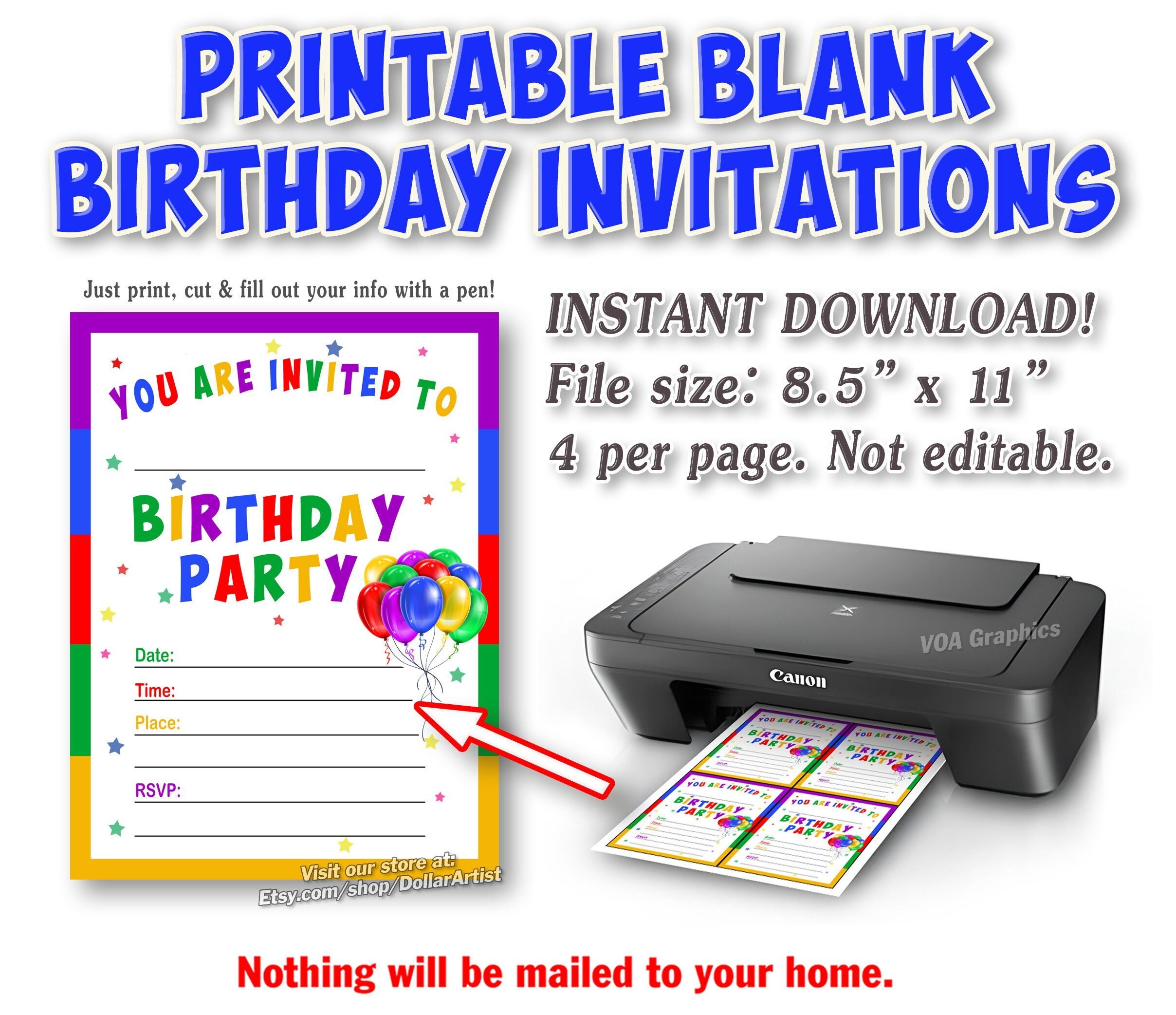 Printable Blank Birthday Invitations
