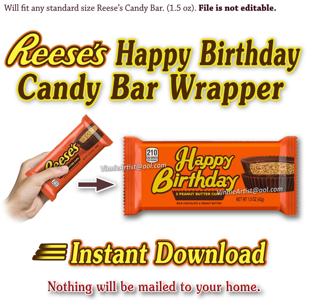 PRINTABLE Reeses Candy Bar Wrapper Happy Birthday Candy Bar - Etsy