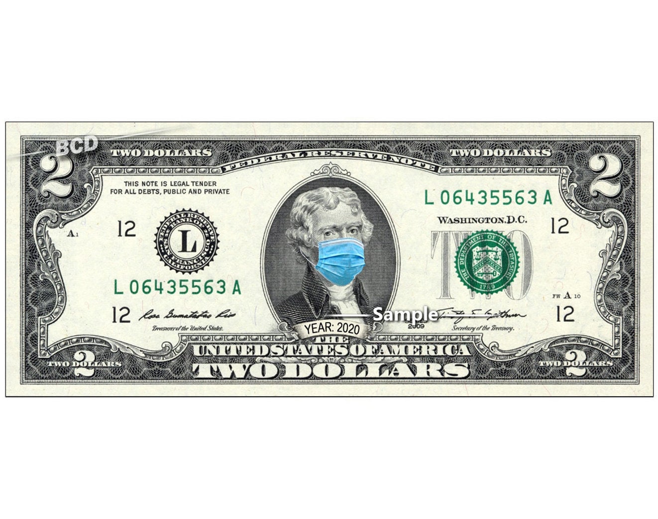 Thomas Jefferson With M Ask on Real Money TWO Dollar Bill Cash