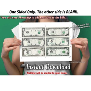 Printable SMALL Money Sheets with Cut Marks 6-per-page Cash Dollar Image 1 5 10 20 50 100 Dollar Bills BLANKS Front Side 6up