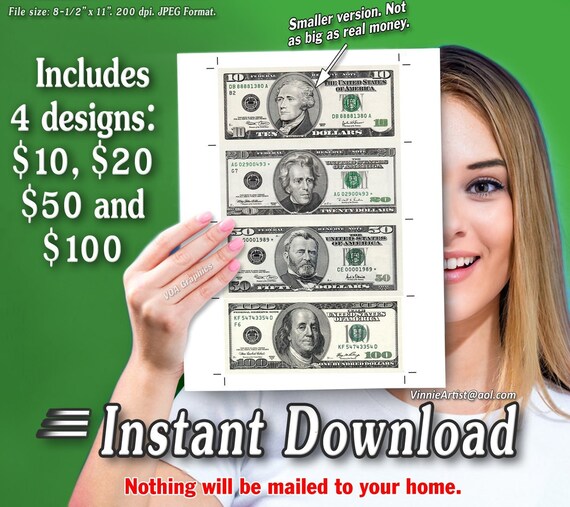 Printable SMALL Money Sheets With Cut Marks 4-per-page Cash - Etsy