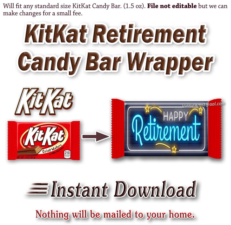 PRINTABLE Kit Kat Happy Retirement Candy Bar Wrappers Etsy