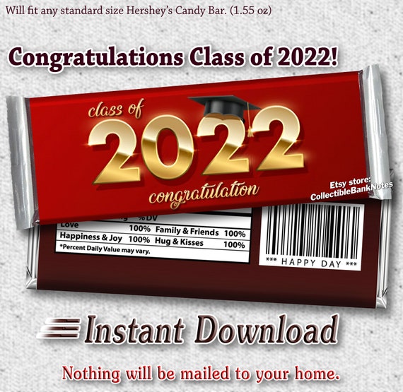 PRINTABLE Hershey's Class of 2022 Candy Bar Wrappers Etsy