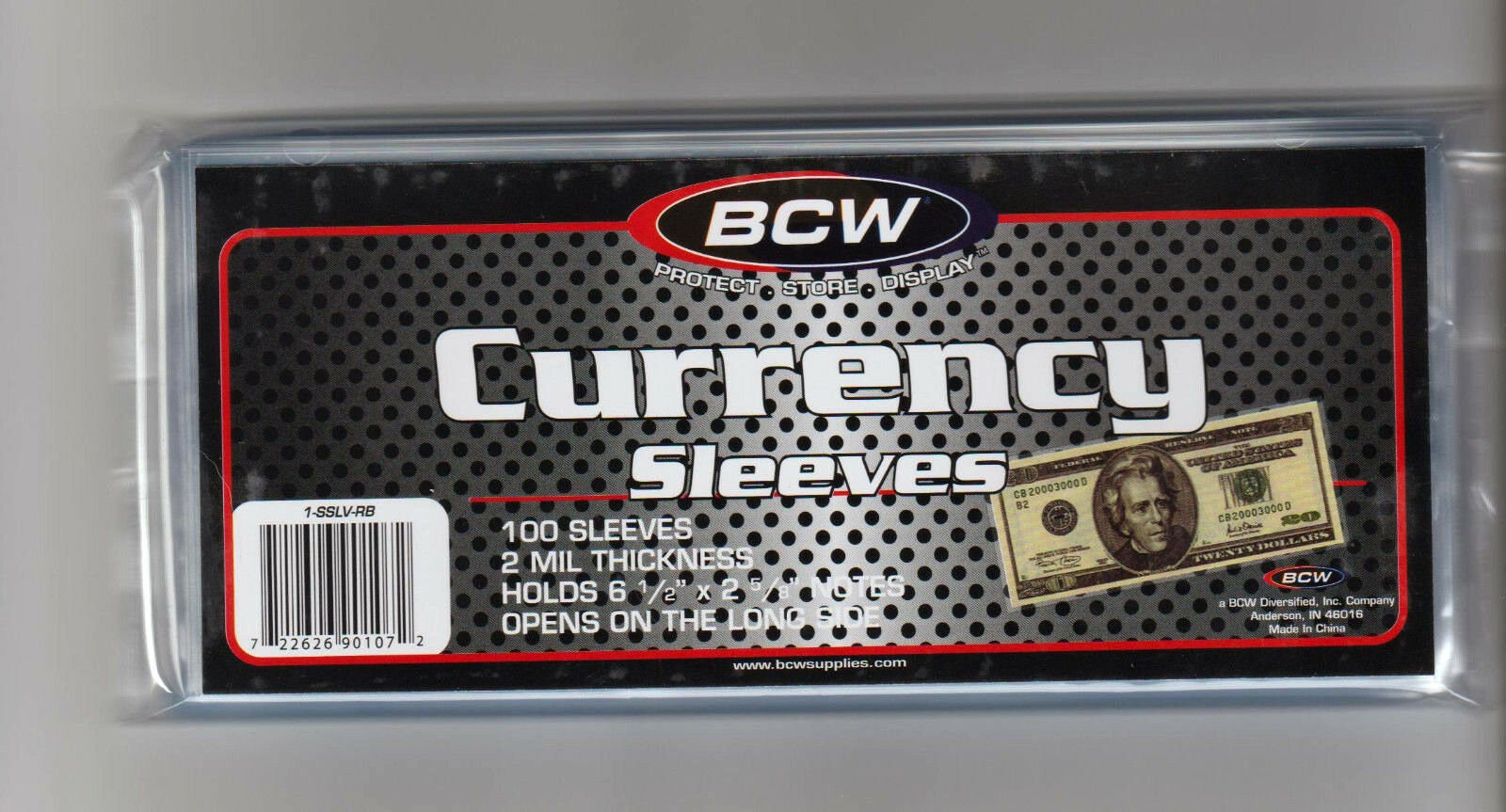 Pack of 100 BCW Large Bill Currency Soft 2-Mil Acid Free Poly Sleeves 