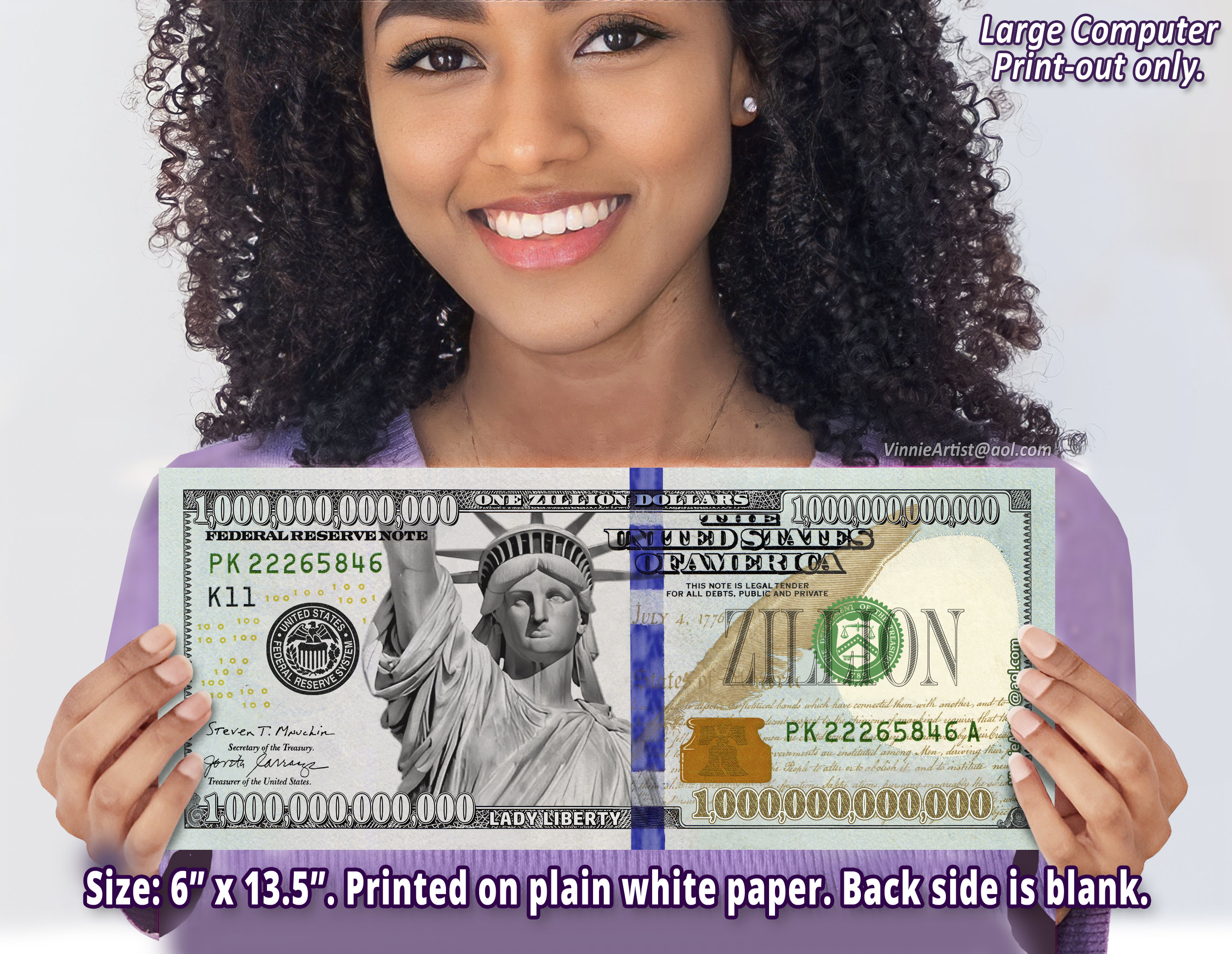 OVERSIZED PRINT-OUT Zillion Dollar Bill 6