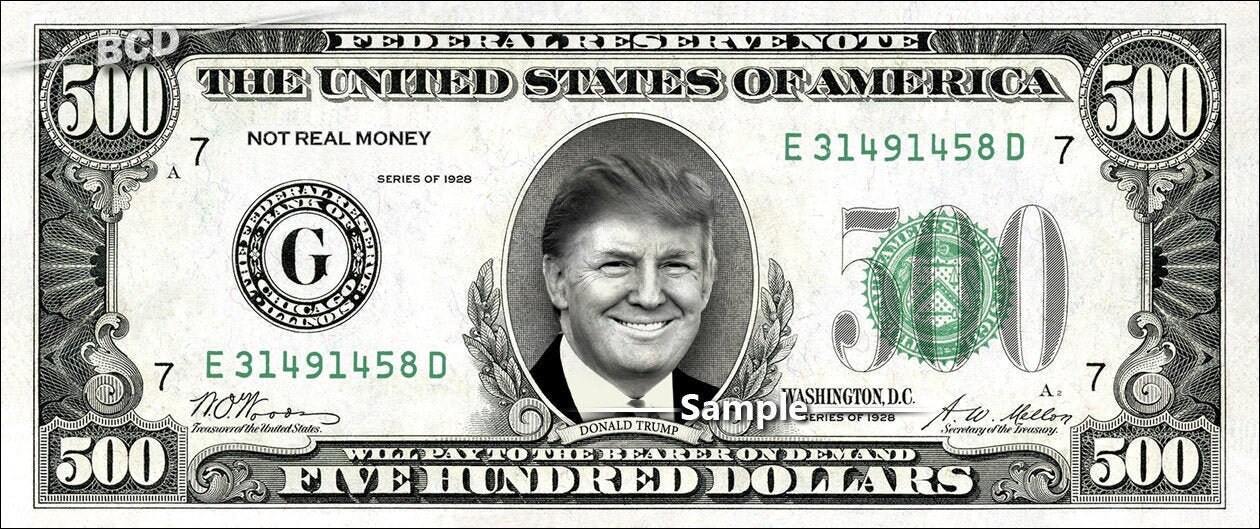 donald trump on a 500 dollar bill play money collectible cash etsy