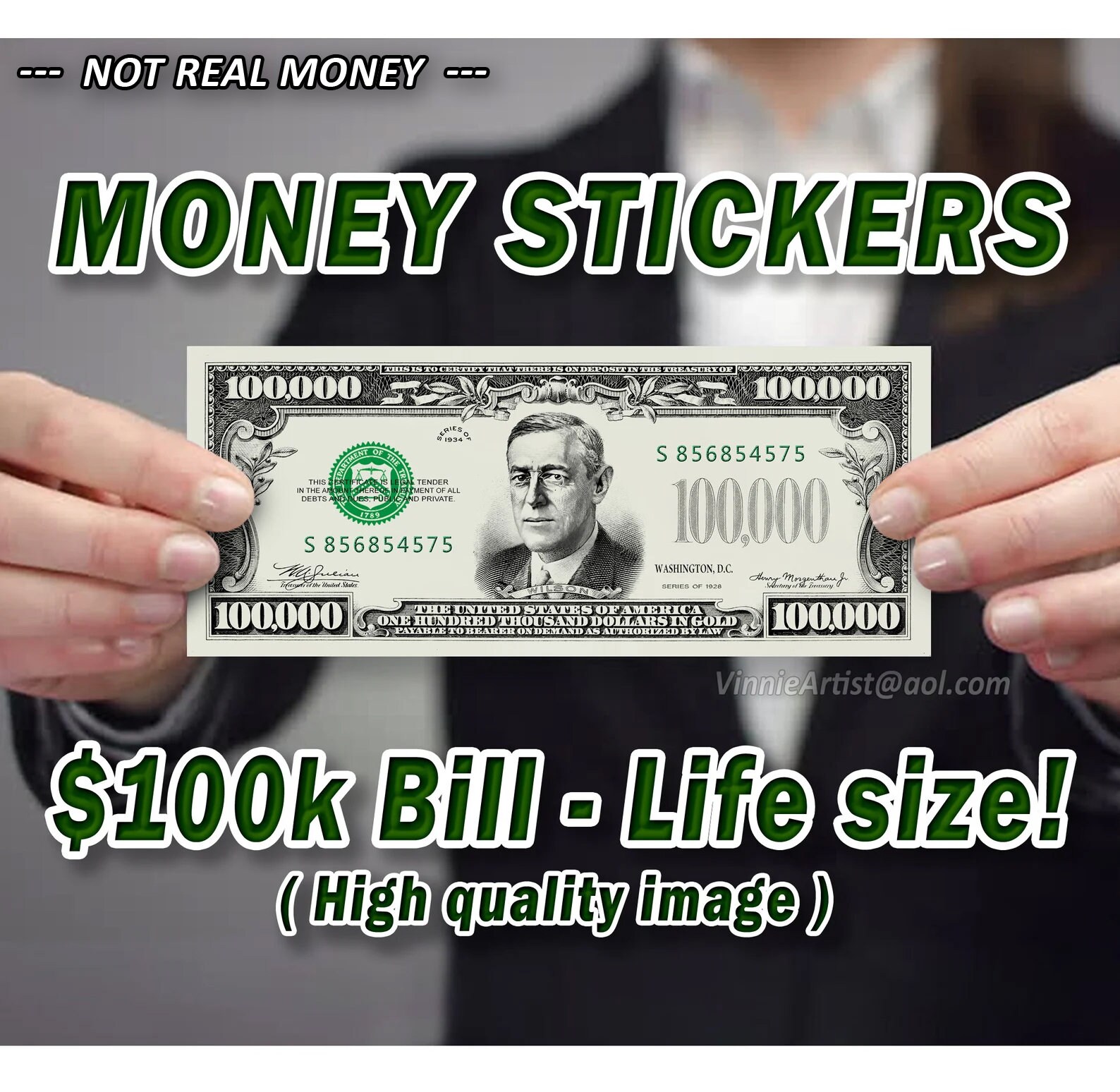 MONEY STICKERS Hundred Thousand Dollar Bill Design Decal Sticker Money  Sticker Money Label 100K bill