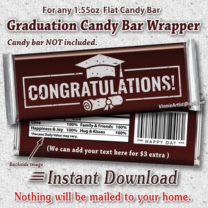 PRINTABLE Graduation Candy Bar Wrapper Congrats Congratulations Thank ...