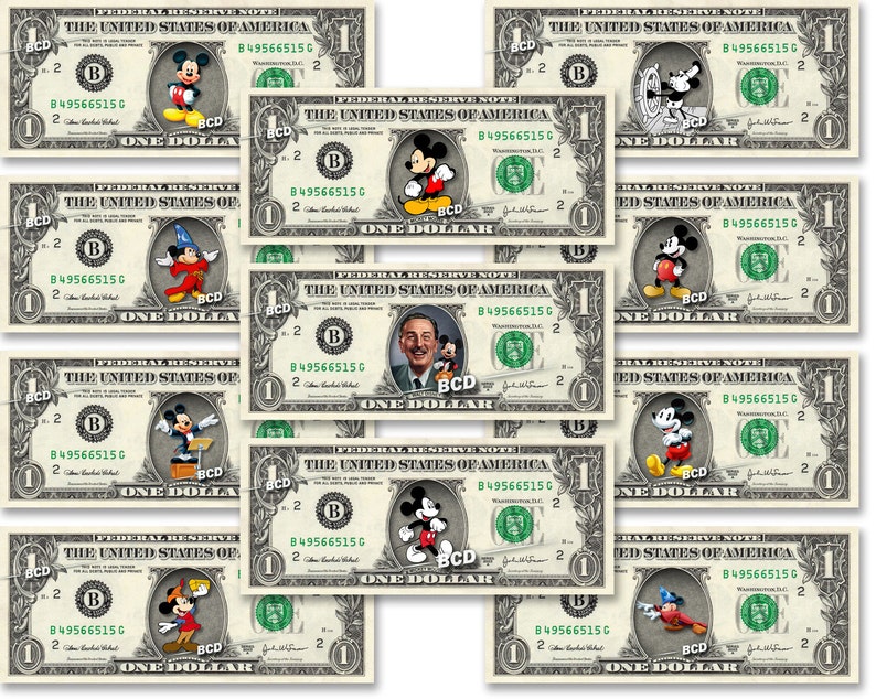 Mickey Mouse 11-set Dollar Bill Collection Disney Cash Money | Etsy