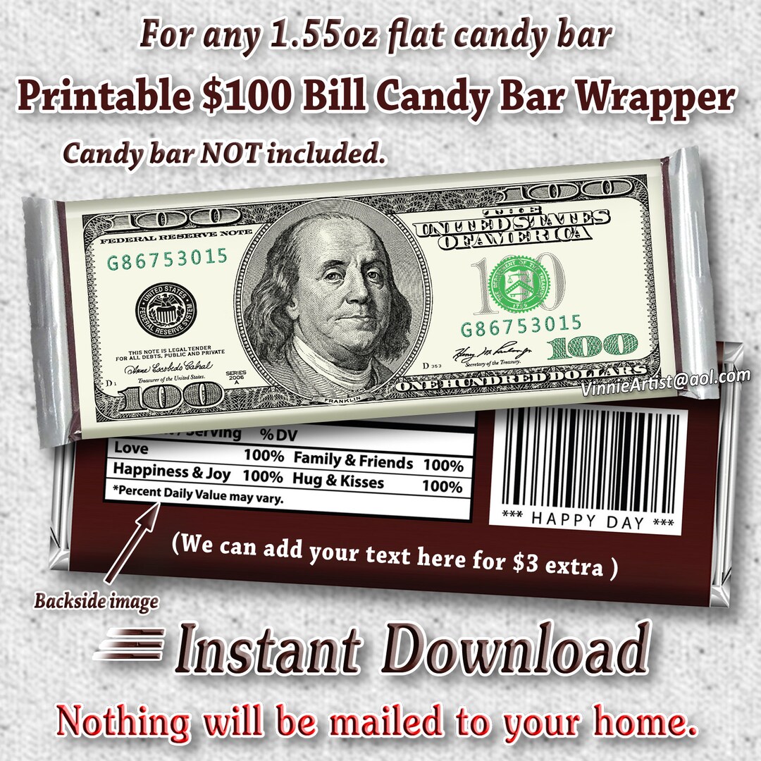 PRINTABLE Money Candy Bar Wrappers Chocolate Instant Download - Etsy UK