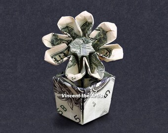 FLOWER in a POT Dollar Origami - Great Gift Idea - Plant Made of Money