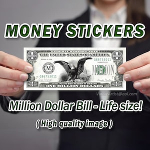MONEY STICKERS Million Dollar Bill Design Decal Sticker Money Sticker Money Label 1M bill Vision Board