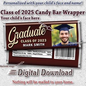 PRINTABLE Custom Congrats Candy Bar Wrappers w/Name & Picture Digital Download Graduation Personalize Class of 2025 Congratulations