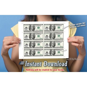 Printable SMALL Money Sheets with Cut Marks 8-per-page Cash Dollar Image for Letter Size Paper Hundred Dollar Bills FRONT SIDE 8up