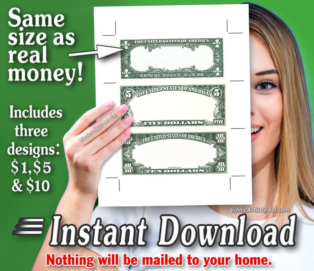 Printable Money Sheets With Cut Marks 3-per-page Cash Blank Border Dollar Image 1 5 10 One Five ...