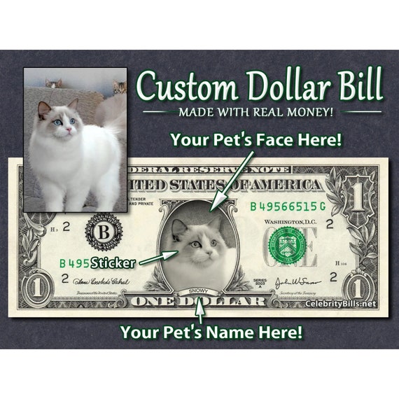 Your PET'S Face & Name on a REAL Dollar Bill Personalized Money Cash Custom  Gift -  Canada