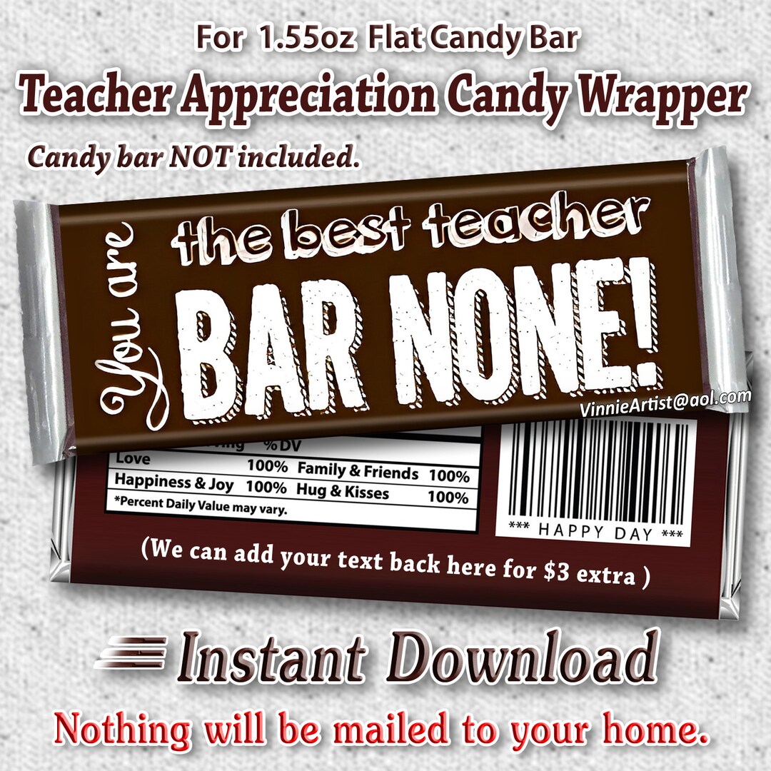 PRINTABLE Candy Bar Wrapper Teacher Appreciation Week Chocolate Instant ...