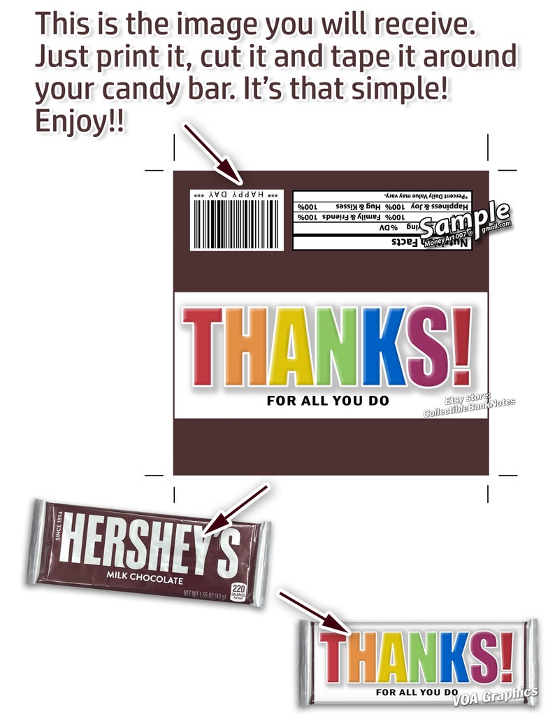 PRINTABLE Hershey's Thank You Candy Bar Wrappers for All - Etsy UK