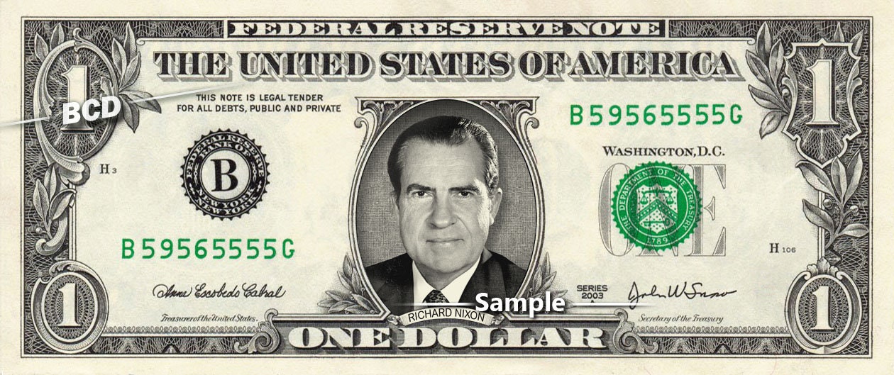 RICHARD NIXON on a REAL Dollar Bill Cash Money Collectible | Etsy