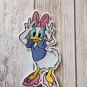 In Stock Now 4" Silly Peace Daisy Duck Minnie Mouse Disneyland Disney Parks Embroidered Iron On Patch Retro Birthday Boy Girl Denim Jacket