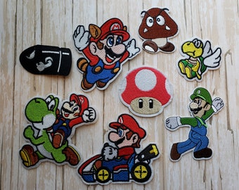 scarfs costumes. bags Hats 1up Racing Mario Kart Embroidered badge Iron on Sew on