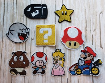scarfs costumes. bags Hats 1up Racing Mario Kart Embroidered badge Iron on Sew on