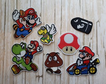 scarfs costumes. bags Hats 1up Racing Mario Kart Embroidered badge Iron on Sew on