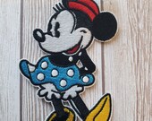 In Stock NOW 4 quot Classic Vintage Minnie Mouse Disneyworld Disney Embroidered Iron On Patch Applique Daisy on Hat Polka Dot