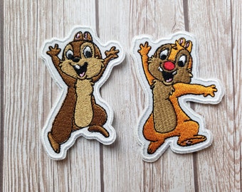 In Stock NOW Set of 3" Disney CHIP and DALE from Chip N Dale Chipmunks Disneyland and Disney Fabric Embroidered Iron On Patch