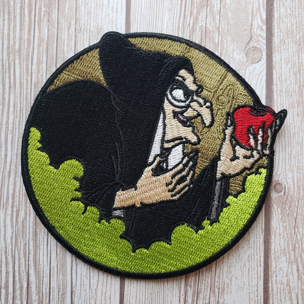 In Stock Now 3.5" Profile Old Evil Queen Villain from Snow White Movie Disneyland Fabric Embroidered Iron On Patch Applique No Sew