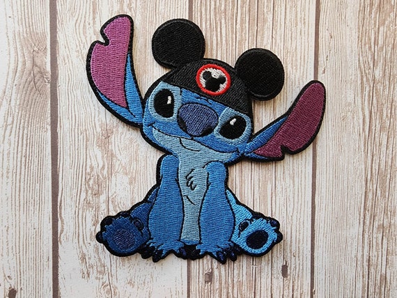 In Stock Now 3.75 Disney Stitch Blue Alien with Mickey Mouse Ears Hat Cap  Disneyland Disney Fabric Embroidered Iron On Patch Lilo