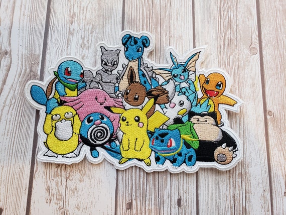 In Stock 6 X 4 Pokemon and Friends Pikachu Bulbasaur Togepi Fabric  Embroidered Iron on Patch Charmander Squirtle Clefable Psyduck Poliwag 