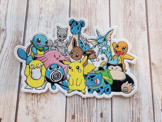 In Stock 6 X 4 Pokemon and Friends Pikachu Bulbasaur Togepi Fabric  Embroidered Iron on Patch Charmander Squirtle Clefable Psyduck Poliwag 