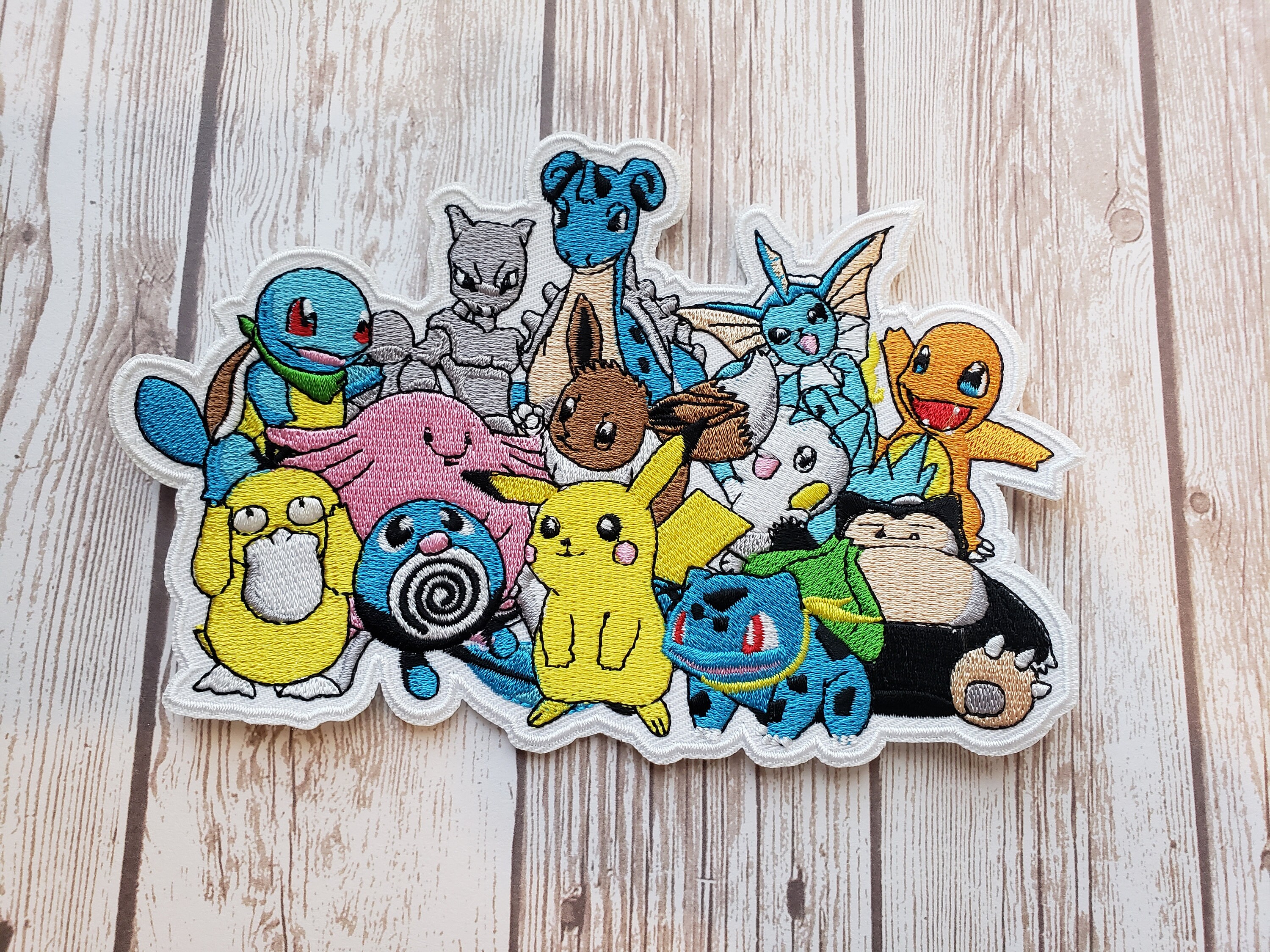 In Stock 6 x 4 Pokemon and Friends Pikachu Bulbasaur Togepi Fabric  Embroidered Iron On Patch Charmander Squirtle Clefable Psyduck Poliwag