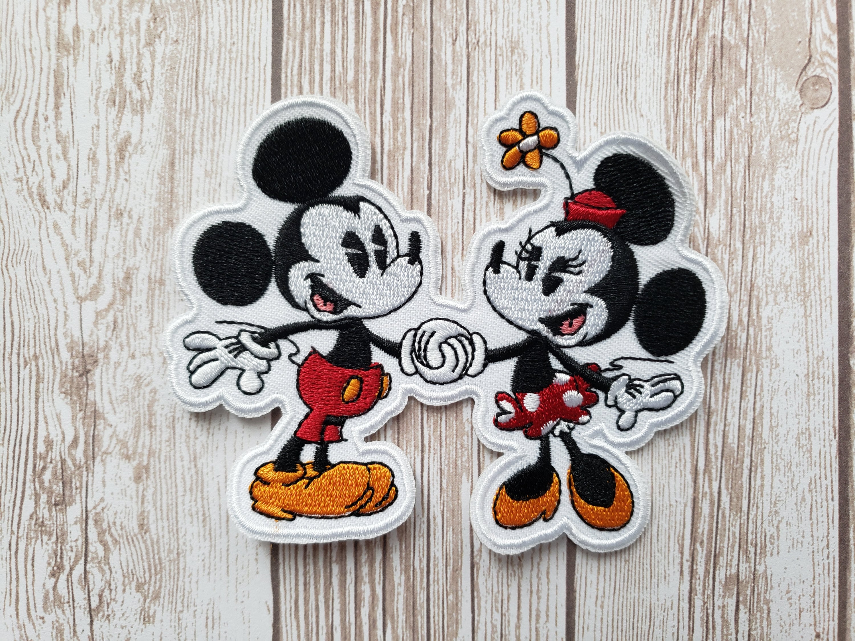 In Stock Now 4 x 3.5 Mickey and Minnie Mouse Holding Hands Valentine  Anniversary Disneyland Disney Parks Embroidered Iron On Patch