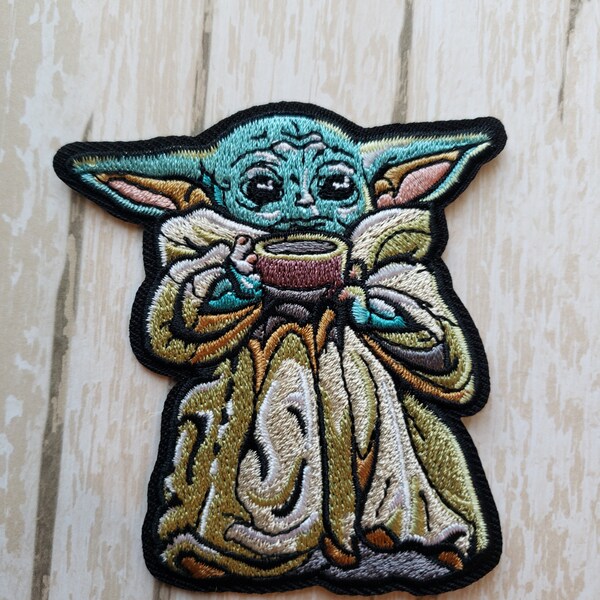 In Stock NOW 3" Grogu The Child Baby Yoda cup Mandalorian Disneyland Disney Fabric Embroidered Iron On Patch Applique DIY No Sew, Inspired