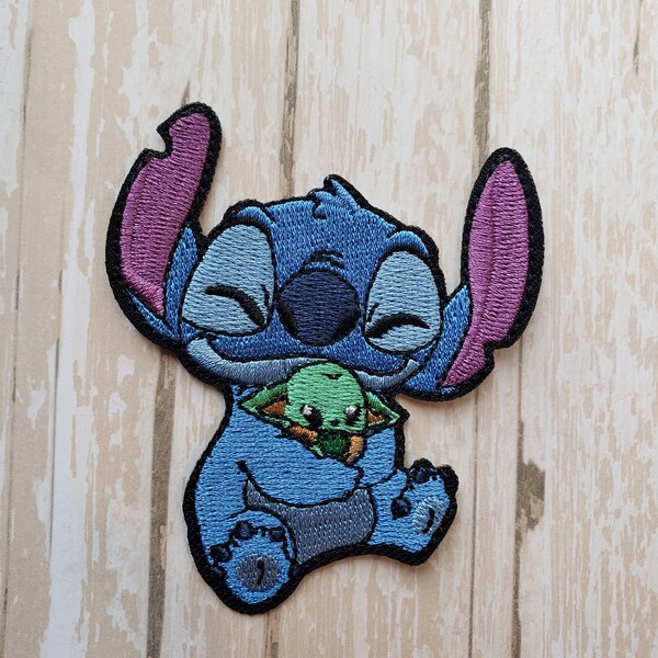 IN STOCK Now  3" Lilo and Stitch hugging Baby Yoda Grogu The Child Disneyland Disney Parks Embroidered Iron On Patch | The Mandalorian