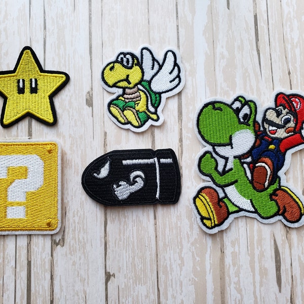 Lot of 5 pc Super Mario Bros Brothers Kart Yoshi Luigi Fabric Embroidered Iron On Patch Applique DIY No Sew, Inspired Matching Shirt