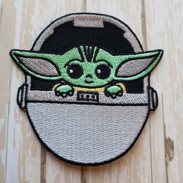In Stock NOW 3" Grogu The Child Baby Yoda in Pod Mandalorian Disneyland Disney Fabric Embroidered Iron On Patch Applique DIY No Sew