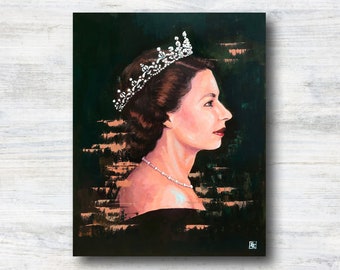 God Save The Queen - Queen Elizabeth II Portrait Art Print - Hand Painted Art - England / Royalty / Strong Woman / History