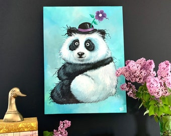Perfectly Plump Panda - Original Portrait Painting on Canvas (18"x24") - Animal Art