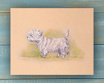Vintage Westie Art Print - Vintage Pets Series - Hand Drawn Art - Dogs / Puppies / Poster Wall Art / Dog lover art