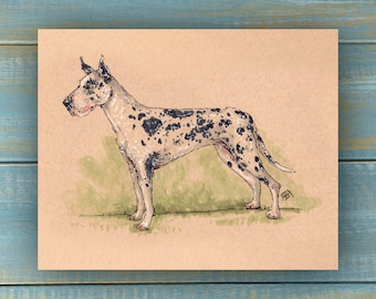 Vintage Great Dane Art Print - Vintage Pets Series - Hand Drawn Art - Dogs / Puppies / Poster Wall Art / Dog lover art