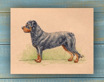 Vintage Rottweiler Art Print - Vintage Pets Series - Hand Drawn Art - Dogs / Puppies / Poster Wall Art / Dog lover art