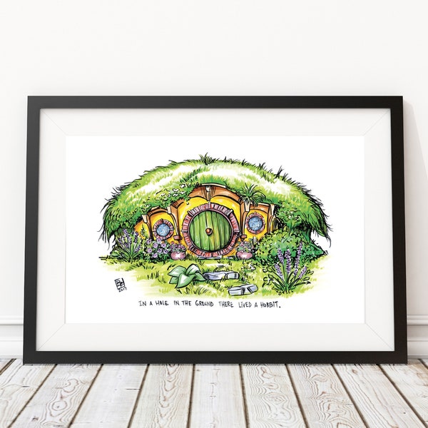 A Hole in the Ground Art Print - Hand Drawn Art - Pop Culture / Fantasy / Book / Literature / Nature / Cozy / Garden Art