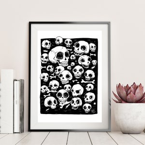 Skulls Doodle Art Print - Hand Drawn Art - Skeletons / Horror / Scary / Spooky / Halloween / Creepy Art