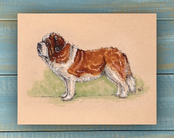 Vintage Saint Bernard Art Print - Vintage Pets Series - Hand Drawn Art - Dogs / Puppies / Poster Wall Art / Dog lover art