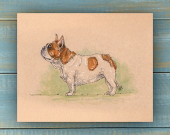 Vintage French Bulldog Art Print - Vintage Pets Series - Hand Drawn Art - Dogs / Puppies / Poster Wall Art / Dog lover art