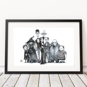 The Gothic Family Art Print - Hand Drawn Art - Movie / TV / Pop Culture / Family / Halloween / Creepy Art
