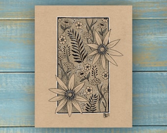 Vintage Flower Doodle Art Print - Hand Drawn Art - Garden / Flowers / Antique Art